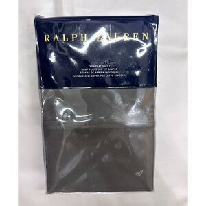 Ralph Lauren RL 464 Solid Percale Twin Flat Sheet Modern Charcoal Cotton NEW